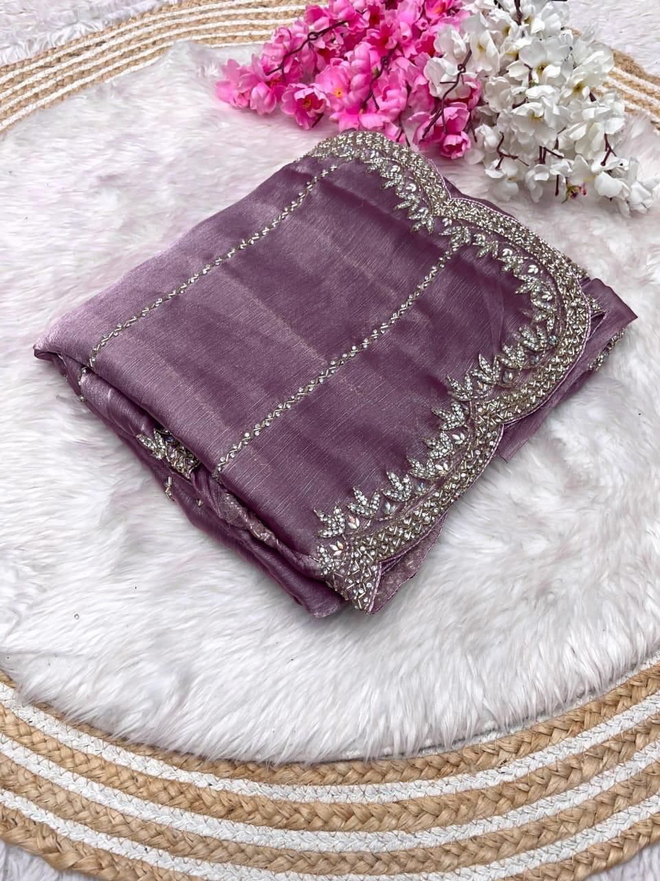 Designer Zimmy Choo Saree with Khatli Cut Dana & Diamond Handwork silk